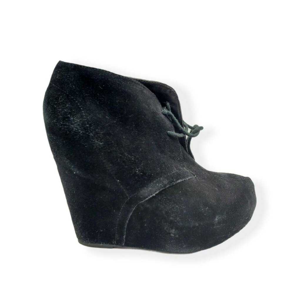 Steve Madden Annnie Womens Suede Wedge Heel Leather‎ Black Ankle Boots Size 9